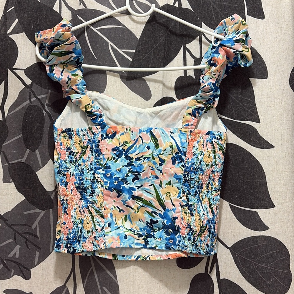 Abercrombie & Fitch Bustier Cropped Blouse in Blue and Pink - Picture 3 of 4